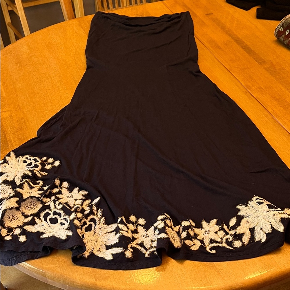 INC International Concepts Navy Strapless Dress with Cream Floral Detail